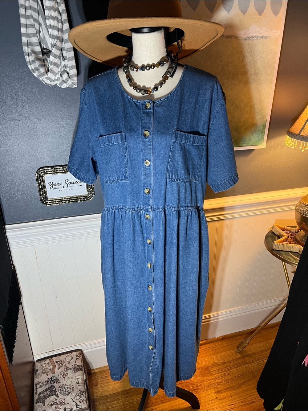 VTG Denim Button-Front Midi Dress - Blue
